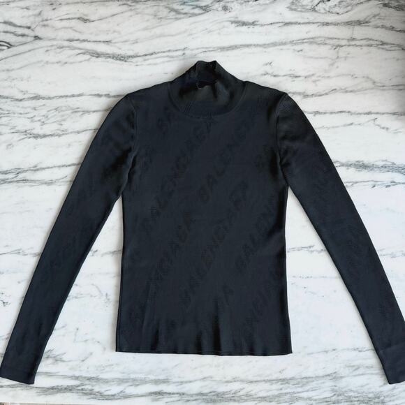 Balenciaga Black Knit Perforated Logo Turtleneck Medium - Picture 2 of 6